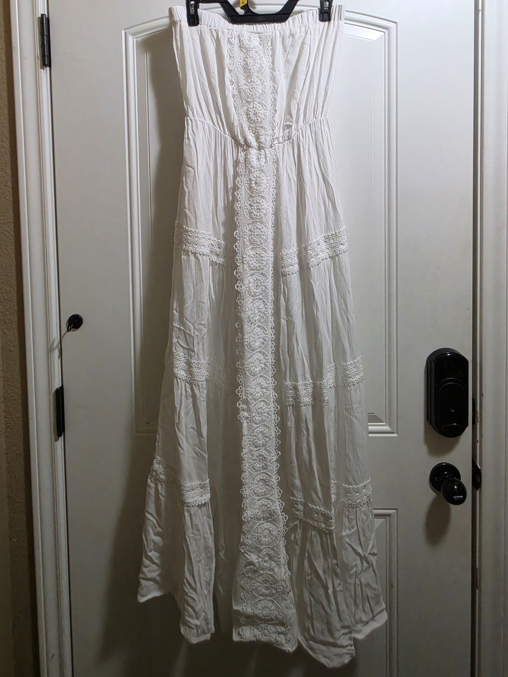 Boho Strapless White Lace-Trim Maxi Dress